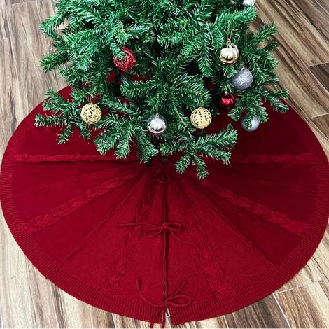 Jupe d'arbre de Noël tricotée rouge de 36 pouces, tricotée avec un design torsadé élégant, parfaite pour la décoration de Noël (1/5)