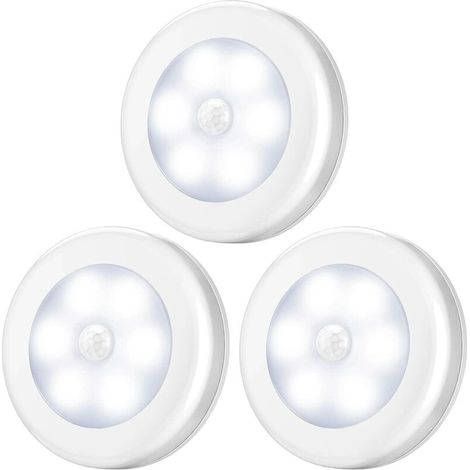 3-teiliges induktives Nachtlicht für den menschlichen Körper, batteriebetriebenes Smart-Licht mit 6 LEDs, weißes Licht, geeignet für Kleiderschränke und Flure (1/2)