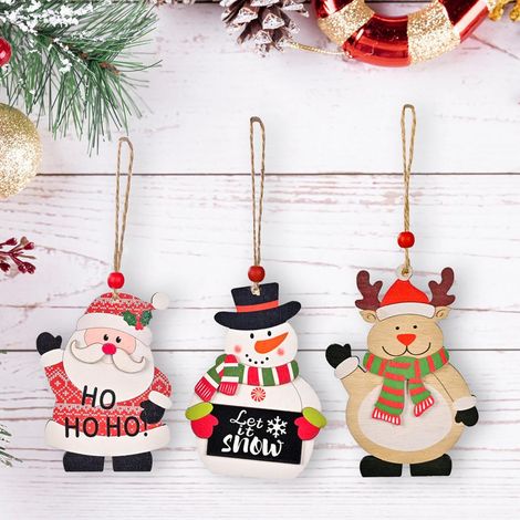 Lot de 3 pendentifs en bois imprimés pour Noël, décoration pour sapin de Noël, fenêtre, table, centre commercial, fête