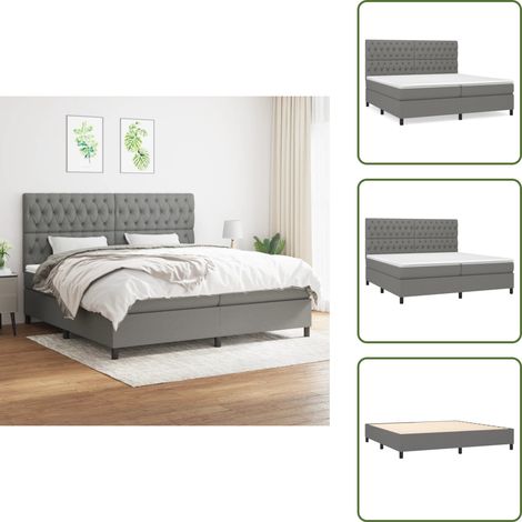 Sommier à lattes de lit avec matelas Gris foncé 200x200cm Tissu - Lit Double - Lit Tapissier - Lit Design - Matelas Ressorts Ensachés - Literie (1/5)
