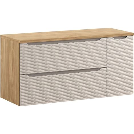 Set da bagno YOKA beige: mobile sottolavabo con cassetti e armadietto 120 cm + piano lavabo