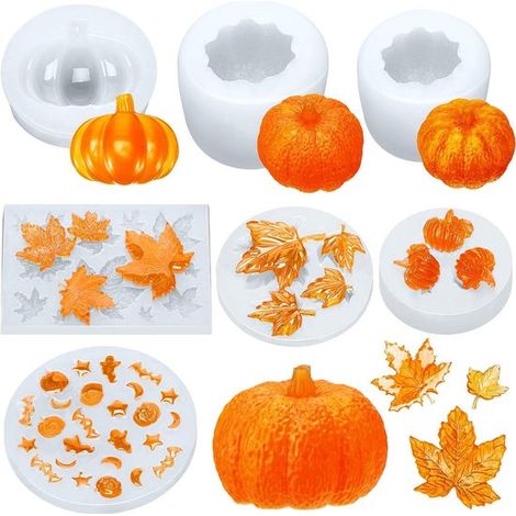 Ensemble de 8 pièces - moules citrouille en silicone - moules en résine époxy - moules Halloween en résine - moules à bougies - moule à pâtisserie