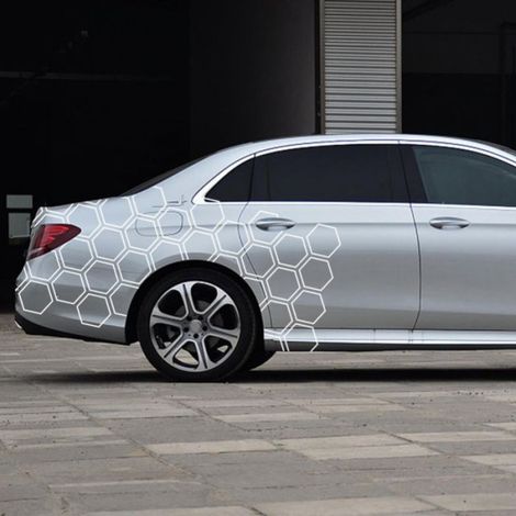 Scratch Hiddens Autocollant en nid d'abeille pour voiture Décoration de porte de voiture Motif géométrique et abeilles,Blanc (1/5)