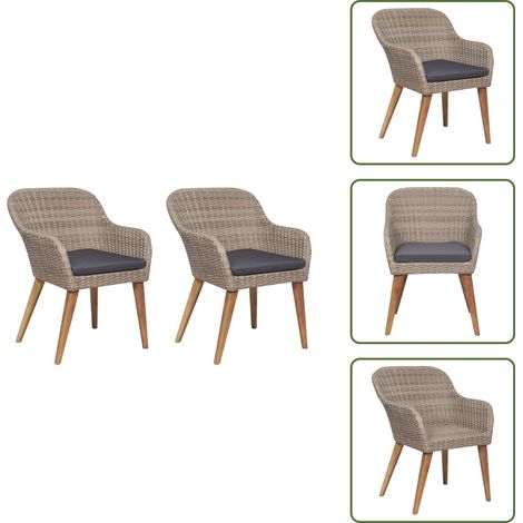 The Living Store Gartenstühle mit Polstern 2 Stk. Poly Rattan Braun - Rattanstühle (1/5)