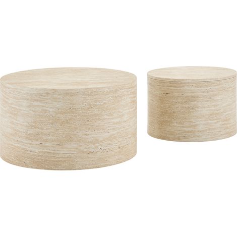 CHICFURN Set di 2 tavolini bassi rotondi 62,8 e 44 cm in MDF effetto legno naturale, contenitore (1/5)