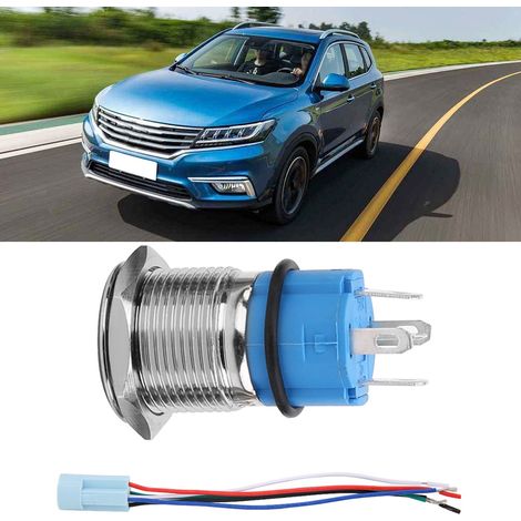 Interrupteur à bouton-poussoir autobloquant étanche 16 mm 12 V pour éclairage LED de voiture avec prise (bleu) (1/5)