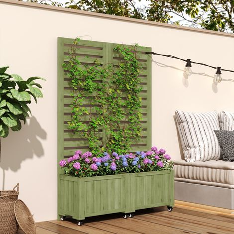 Jardinière sur roulettes avec treillis 102,5x32x152,5 cm, bac à fleurs extérieur pliable pour plantes grimpantes terrasse - Vert (1/5)