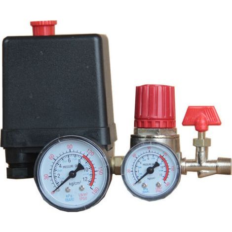 Luftkompressor – Druckschalter mit Regler und Kunststoff-Manometer – Für ölfreie Kolbenkompressoren – 5 bis 8 bar – 220/380 V – 1 Stück (1/5)