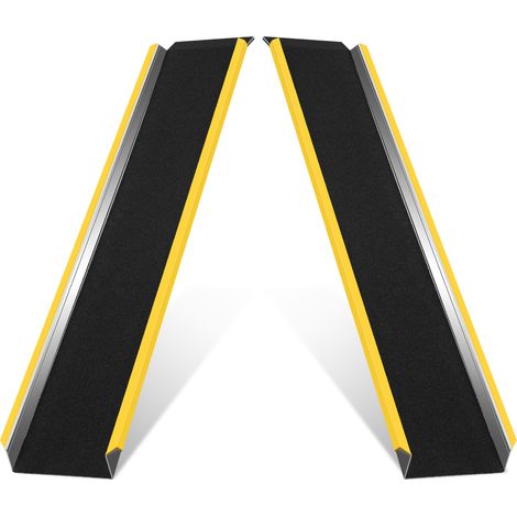 TolleTour Rampe de chargement lot de 2, en aluminium, 118 cm, 300 kg par rampe, rigide, surface antidérapante, bords jaunes, pour moto, quad et remorque (1/5)