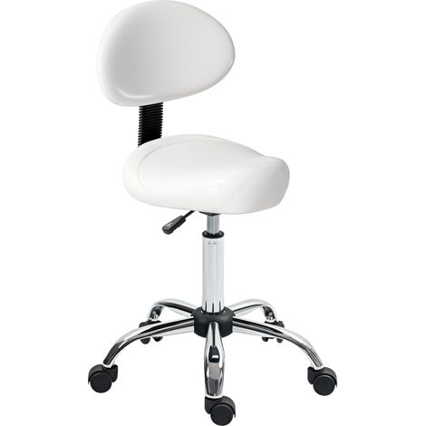 HOMCOM taburete giratorio taburete con ruedas y respaldo taburete de trabajo con altura regulable 83-98 cm asiento tapizado de cuero sintético blanco