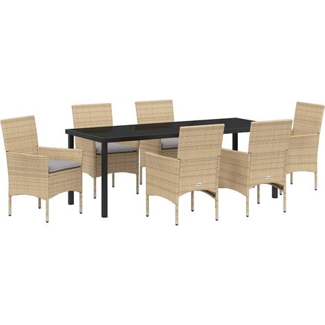 Maison Exclusive - Set da Pranzo per Giardino con cuscino 7 pcs Beige polyrattan