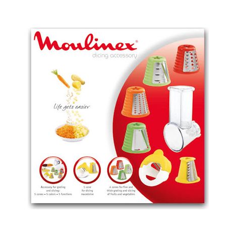 Moulinex – Accessoire à râper et émincer pour petit électroménager – Cônes râper fin, émincer épais, macédoine – Compatible Fresh Express – XF403030