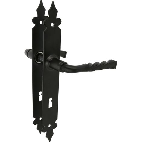 Ensemble de poignées Mod. 106PG72 270 x 36 mm Poignée en Zamak avec plaque en acier Finition noire Inclut une rosace Gorja de 72 mm Carré de 8 mm Style Rustique Forgé à la Main (1/5)