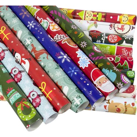 Lot de 10 rouleaux de papier cadeau de Noël prédécoupés, couleurs aléatoires, finition soignée. (1/4)