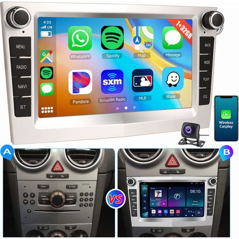 1+32G pour Opel Corsa C/D Zafira B Astra G H Vivara Combo Signum Vivaro Android 14 Autoradio Carplay Blanc+CAM