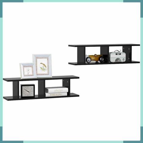 Étagère murale - 807188 - Noir - Bois d'ingénierie - 75 x 18 x 20 cm (lot de 2) (1/5)