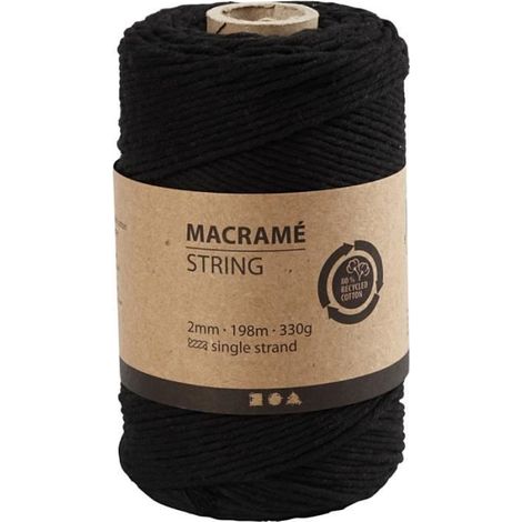 Corde pour Macramé - Fibre naturelle - 2 mm x 198 m - Noir - Charge de rupture 546 kg - Tressée