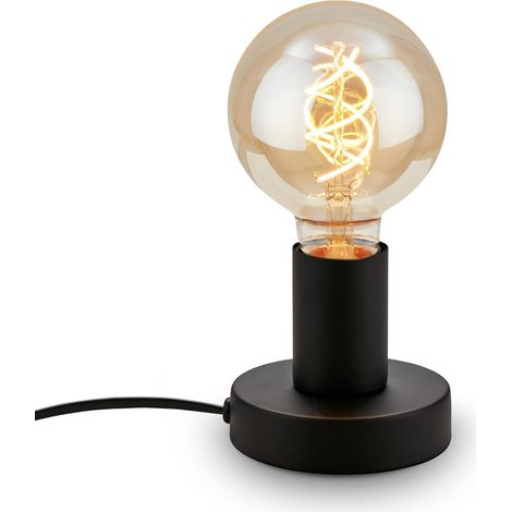 Retro-Nachttischlampe mit Kabelschalter, E27-Fassung, max. 10 Watt, Vintage Tischlampe, Schreibtischlampe, Nachttischlampe, Leselicht, 10x9 cm, schwarz (1/5)