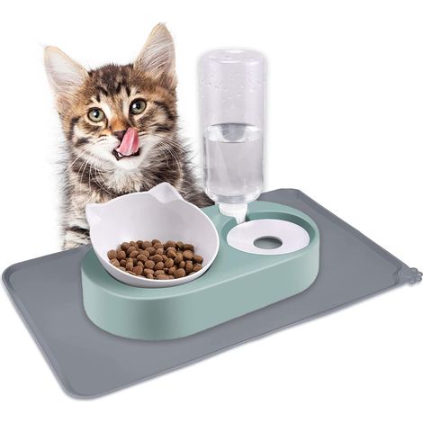 Gamelle Chat Sureleve,Mangeoirs et Abreuvoirs pour Chats,Gamelle pour Chat Surélevée avec Tapis Gamelle Chien,Inclinable à 15° Bol Anti Vomissement pour Chat,pour Chat et Chiots (1/5)