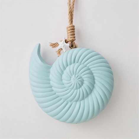 Décoration murale méditerranéenne - Pendentif en bois et coquillage bleu foncé