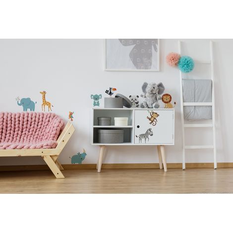 Sticker autocollant décoratif enfant, 68 cm X 48 cm, illustration animaux bébés de la jungle, déco chambre enfant rigolote (1/2)