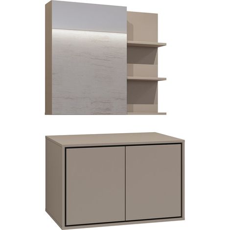 Ensemble meuble sous-vasque 80 cm et armoire miroir Sophéa Taupe (1/5)