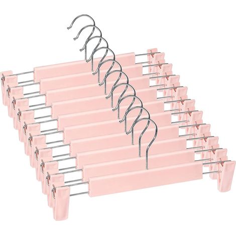 set Of 10 Skirt Holder Hangers, Trousers Hangers, With 2 Non-slip And Adjustable Clips, For Hanging Trousers, Socks, Skirts - Pink (1/5)
