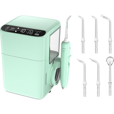 Hydropulseur de bureau, hydropulseur électrique domestique, hydropulseur pour plaque dentaire et tartre, 5 buses, étanche IPX5 (vert)