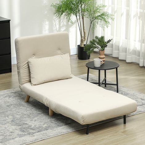 Klappsessel mit Bettfunktion, Klappbarer Relaxsessel in Samtoptik, Verstellbare Lehne, bis 120 kg belastbar, Beige
