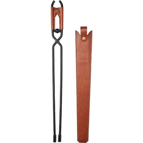 Camping bonfire bbq anti scalding charcoal tongs portable carbon acier fire tongs firewood tongs avec leather sheath B (1/5)