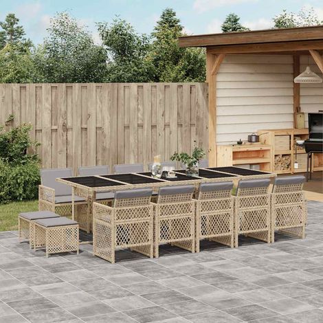 Ensemble repas de jardin 15 pièces beige en résine tressée avec coussins, 140.25kg - PANGIVO (1/5)