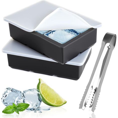 2er Set Eiswürfelform Silikon Groß mit Deckel & Zange (1/5)