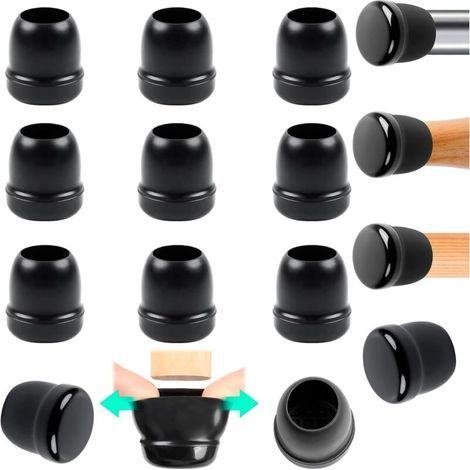 Cuscinetti protettivi per gambe di sedie, set da 16 piccoli cuscinetti in silicone nero, diametro 20-28 mm, per moquette, realizzati in Teflon ed elastomero termoplastico. (1/4)