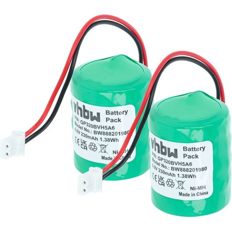 vhbw 2x Akku Ersatz für Honeywell GP250BVH5A6, CP300H, GP320BVH5A6 für Alarmanlage, Alarmsystem (230 mAh, 6 V, NiMH)