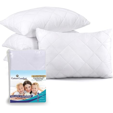 Lot de 4 protège-oreillers hypoallergéniques 100 % imperméables, en microfibre ultra douce et respirante, imperméable, blanc, 50 x 75 cm (1/5)