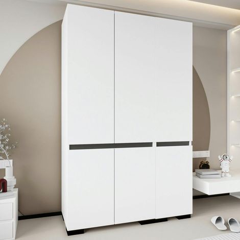 Armoire blanche 3 portes détail gris 10 étagères BYRON (1/5)