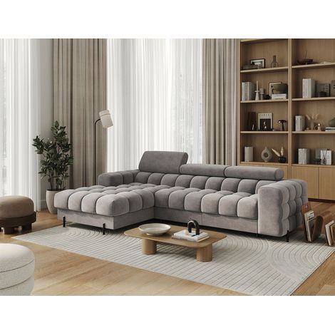 Ecksofa mit Schlaffunktion Sofa FERROL Stoff Whisper Grau Ottomane Links (1/5)