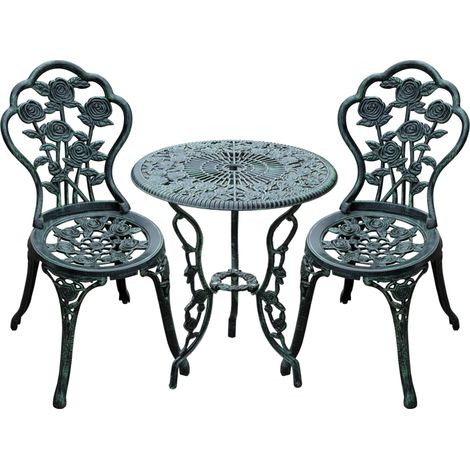 Bistro set da giardino 3 pezzi in alluminio pressofuso verde antico (1/5)