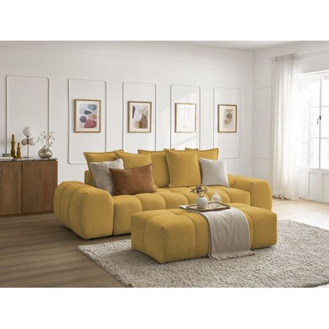BOBOCHIC - Canapé droit convertible coffre EVEREST tissu chiné avec pouf   Jaune (1/5)