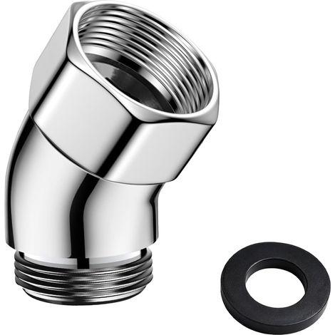 Adaptateur de tuyau de douche à 135° en laiton, rallonge de pommeau de douche avec joint en caoutchouc, raccord coudé de 1/2" pour douchette et tuyau pour pommeau de douche (1/5)