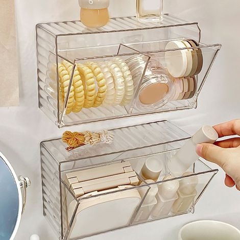Wandhalterung zur Befestigung ohne Bohren für Kosmetikartikel und Lippenstifte, für Badezimmer-Waschtisch-/Spiegelschränke, mit abgewinkeltem Design. (1/5)