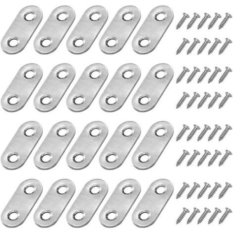 Equerre de Fixation Plats Droits Support en Droit Plat Metalliques Equerres avec Vis pour Bois Meubles Placard Réparation Support Argent 20 Pièces (1/5)