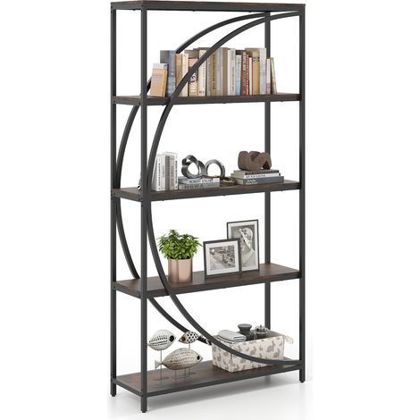 COSTWAY 5-Tier Bookshelf Industrial Etagere Bookcase w/Storage Shelves Brown (1/5)