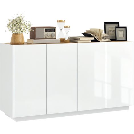 Buffet design 4 portes AUREA aspect bois et blanc laqué (1/5)