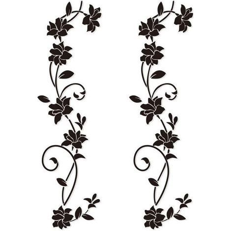 set di adesivi murali 105 x 30 cm, design a vite nera con fiori, in PVC, ideali per cameretta, soggiorno, ufficio e ristorante. (1/5)