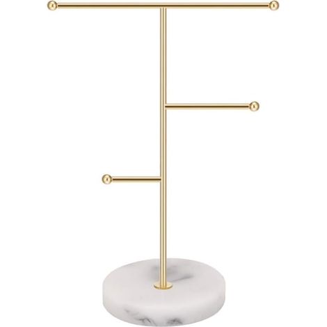Support Bijoux - Support Colliers Bracelets Boucles D Oreilles Anneaux - 3 Niveaux - Métal Doré - Hauteur 24 5 Cm - Base 8 Cm - 1 Pièce