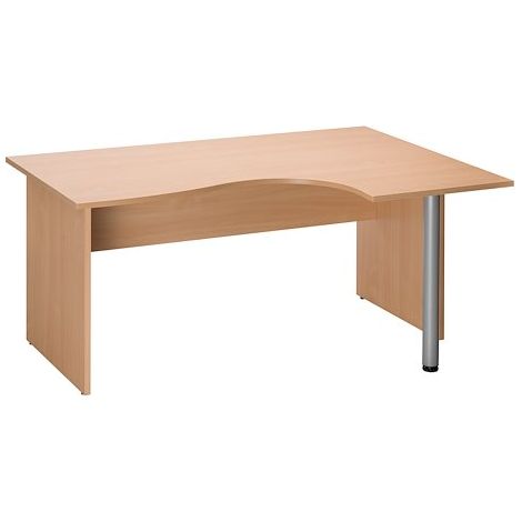 Bureau compact retour à droite hêtre L 160 cm piétement plein bois - O-line 2 - Pied de renfort aluminium - Maxiburo