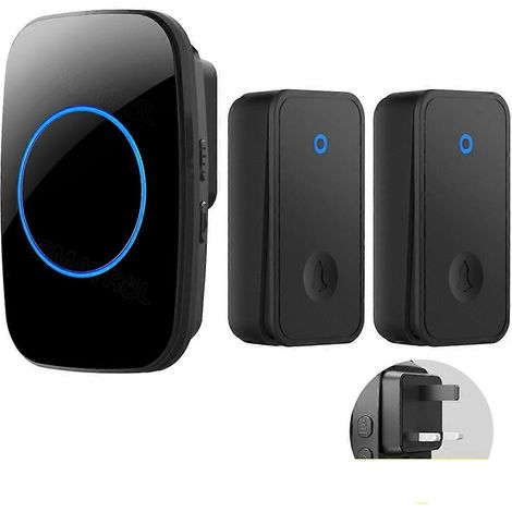 Sonnette sans fil autonome, sans piles, étanche, compatible avec les enfants, les personnes âgées et les autres visiteurs comporte 2 boutons, 1 récepteur et une prise britannique. (1/5)