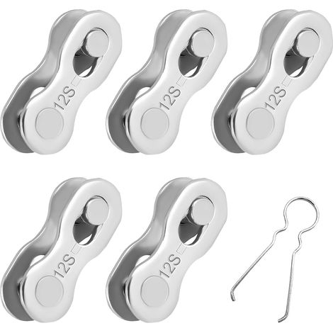 Maillon Rapide Vélo 12 Vitesses - Lot de 5 - Acier Inoxydable - Compatible Shimano SRAM - Montage Sans Outil (1/5)