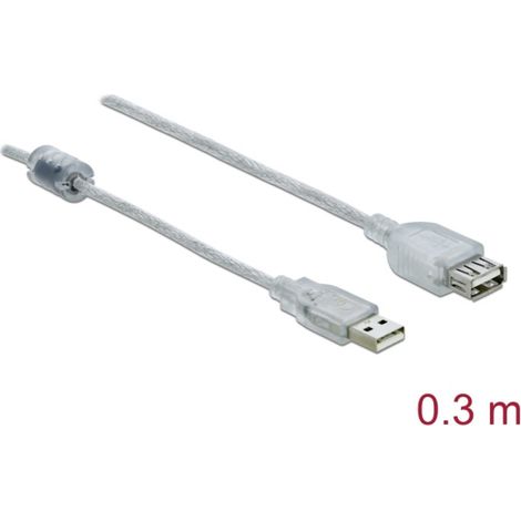 Delock USB-Kabel USB 2.0 USB-A Stecker, USB-A Buchse 0.30 m Transparent doppelt geschirmt, vergolde (1/2)